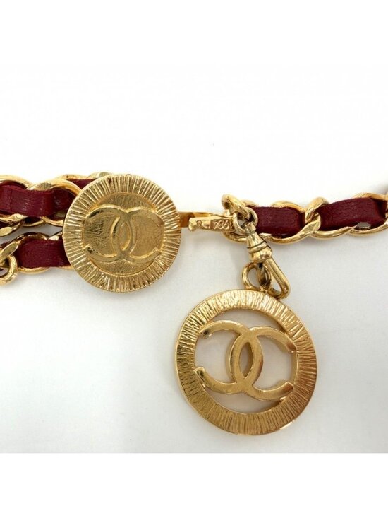 Chanel Belt Medal Chain CC Logo Vintage Leather Red Gold main image 4